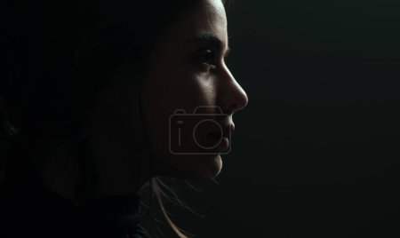 Photo for Women profile portrait. Nude makeup. Silhouette girl, side view - Royalty Free Image