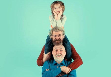 Photo for Generation of people and stages of growing up, isolated. Men generation grandfather father and grandson outdoor. Fathers day concept. Men in different ages - Royalty Free Image