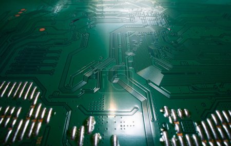 Photo for Electronic circuit board with semiconductors chip. Electronic motherboard card. Circuitry and close-up on electronics. Background of electronics on board electrical circuits, technology texture - Royalty Free Image