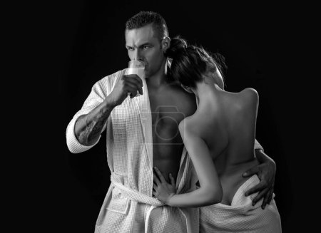 Photo for Lovely sexy couple. Morning drink milk. Sexy couple. Passionate sexy moments. Romantic couple in love dating - Royalty Free Image