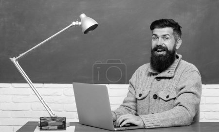 Photo for Back to school. Young female student ready to write exam testing. Student Studying Hard Exam. Nerd funny student preparing for university exams. Blackboardfor copy space - Royalty Free Image