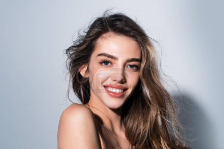 Photo for Close up portrait of feautiful girl with natural makeup. Woman beauty face, portrait of beautiful female model. Skincare and healthy skin, spa facial treatment concept - Royalty Free Image