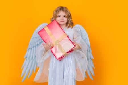 Photo for Angel child. Isolated studio shot. Cute kid with angel wings. Cupid, valentines day concept - Royalty Free Image