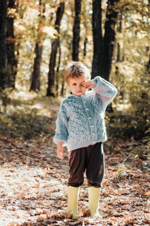 Téléchargez les photos : Concept d'automne enfant. Automne et chute des feuilles Rêves. Portrait de mignon petit garçon marchant à l'extérieur - en image libre de droit