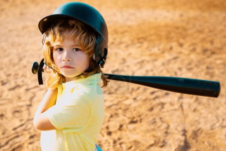 Photo for Child batter about to hit a pitch during a baseball game. Kid baseball ready to bat - Royalty Free Image