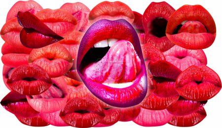Foto de Labios sexy. Labios, patrón de textura de boca femenina. Labio rojo - Imagen libre de derechos