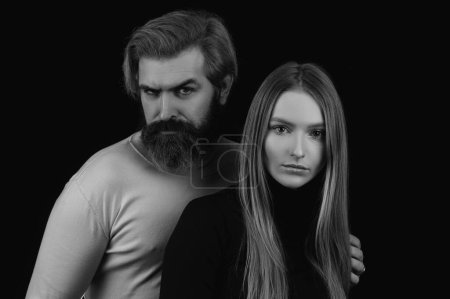 Photo for Sensual couple in love. Fahion couple on black isolated. Secrets fantasy. Young vogue couple in love - valentines day concept - Royalty Free Image