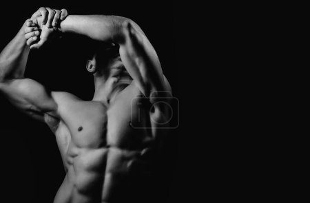 Photo for Muscular sexy man. Banner templates with muscular man, muscular torso, six pack abs muscle. Muscle body of strong man - Royalty Free Image