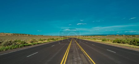Photo for Road panorama on sunny summer day. Highway on travel vacation - Royalty Free Image