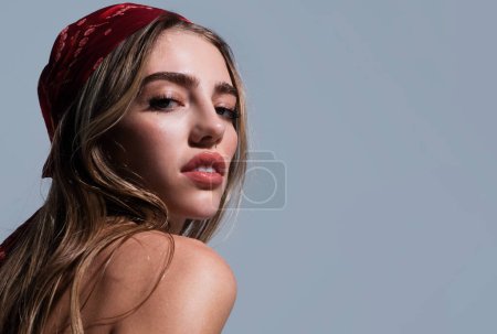 Photo for Woman with beauty face, facial portrait. Beautiful tender sensual young girl. Fashion model isolated in studio - Royalty Free Image