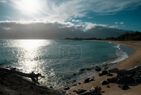 Téléchargez les photos : Vacances d'été, fond de vacances d'une plage tropicale et mer bleue. Plage d'Hawaï - en image libre de droit