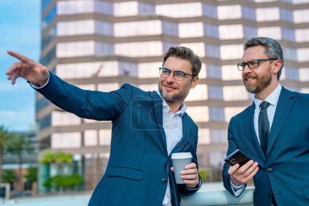 Photo for Motivation and inspiration for the two business man. Two business men discussed their strategy. The partnership between the two business men was successful. Two business mens leadership skills for - Royalty Free Image