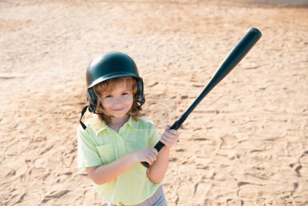 Photo for Child playing Baseball. Batter in youth league getting a hit. Boy kid hitting a baseball - Royalty Free Image