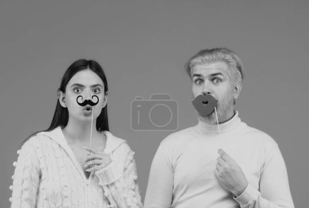 Photo for Woman with moustache and man with red lips. Transgender gender identity, equality and human rights. Couple gender equality - Royalty Free Image