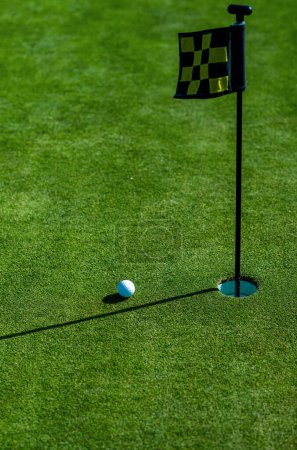 Photo for Golf hole. Golf ball on lip of cup on grass background - Royalty Free Image