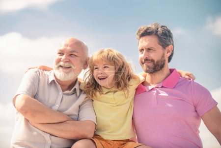 Photo for Men generation portrait of grandfather father and son child. Fathers day. Three men generation - Royalty Free Image