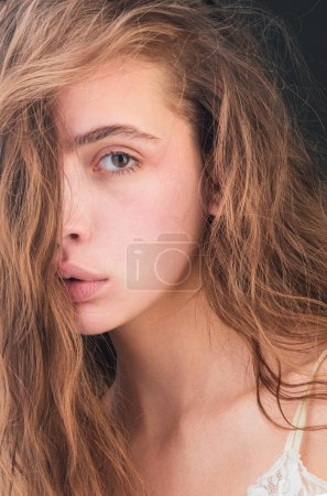 Photo for Beauty woman face portrait in studio. Beautiful girl with clean skin, natural make-up - Royalty Free Image