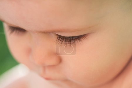 Photo for Macro eyelash. Portrait of little baby boy, cropped face with long lashes. Concept of kids face close-up. Head shoot children portrait - Royalty Free Image