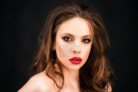 Photo for Closeup of woman makeup. Beautiful make-up with red lips, dark smokey eyes - Royalty Free Image