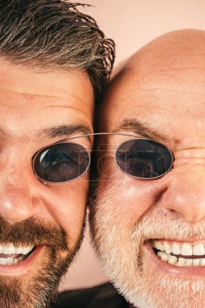 Photo for Old father and son. Fathers day. Crazy emotions close up. Comical dad and son. Funny expression people. Daddy comic. Happiness together - Royalty Free Image