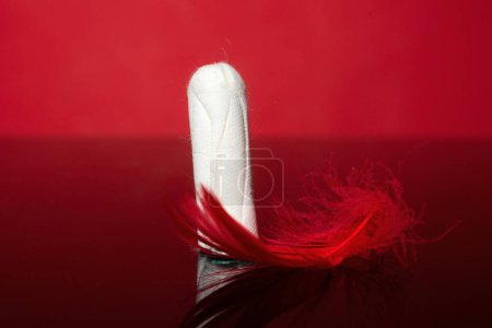 Foto de Un tampón médico. Período sanguíneo. Ciclo de menstruación Tampones de algodón - Imagen libre de derechos
