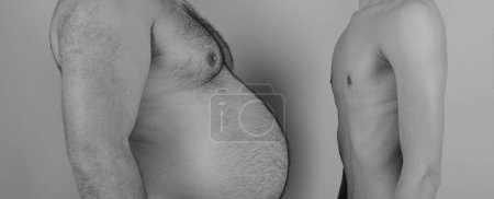 Photo for Fat vs slim man, obese men. Skinny torso vs fat men stomach - Royalty Free Image