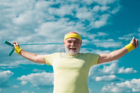 Photo for Best cardio workout. Grandfather pensioner. Senior male is enjoying sporty lifestyle. Healthy lifestyle concept. Exercising. Portrait of healthy senior sport man - Royalty Free Image