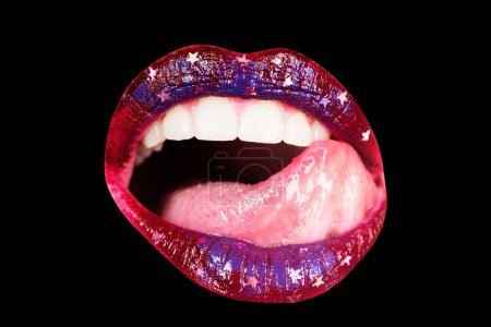 Photo for Sexy full lips. Gloss of lips and womans mouth. Sensual lips - Royalty Free Image