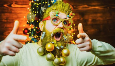 Photo for Funny Santa point on you. Portrait of a excited Santa Claus. Hipster Santa. Holly jolly swag Christmas and noel - Royalty Free Image