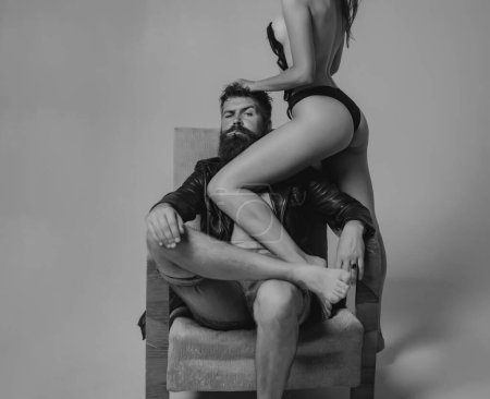 Photo for Sexy couple in love. Sensual boyfriend embraces lovers. The concept of tenderness and affection - Royalty Free Image
