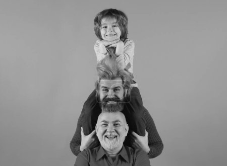 Photo for Portrait of happy grandfather father and dson smilind. Fathers day concept. Man in different ages. Funny men faces - Royalty Free Image