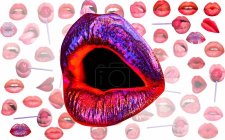 Foto de Abre la boca sexy. Labios y boca. Fondo labial rojo. Los labios femeninos - Imagen libre de derechos