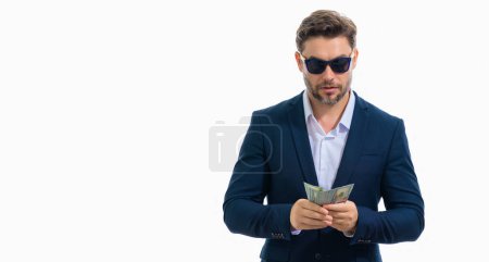 Photo for Banner of business man with money dollars - Royalty Free Image