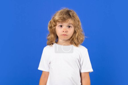 Photo for Portrait of funny child, isolated studio background - Royalty Free Image