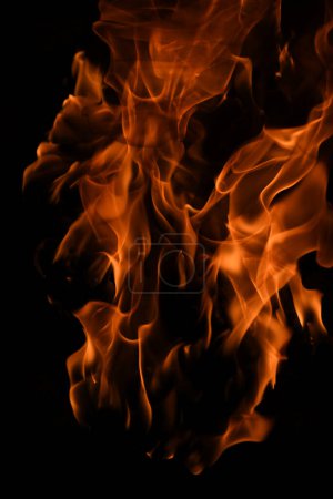 Foto de Llamas de fuego aisladas sobre fondo negro. Fuego llama llama aislada, llama quema concepto de diseño de arte con espacio para el texto - Imagen libre de derechos
