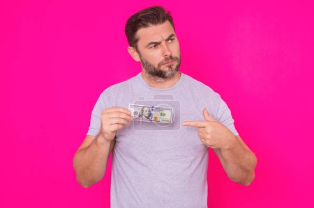Photo for Man with money 100 dollar bill on pink - Royalty Free Image