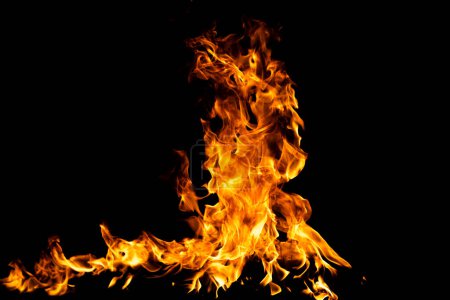 Foto de Fuego textura de llama para el fondo de la bandera. Quemar luces abstractas. Una gran llama ardiendo. Blaze llamas superposición de fondo - Imagen libre de derechos