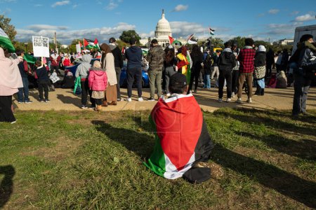 Téléchargez les photos : Washington DC, États-Unis - 21 octobre 2023 : Manifestants pro-palestiniens et anti-israéliens. Israël et le Hamas dans la bande de Gaza. Guerre Israël et Palestine. Hamas, tsahal et guerre du hasbullah. Drapeau palestinien - en image libre de droit