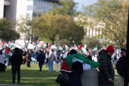 Photo for Washington DC, USA - October 21, 2023: Pro-Palestine, anti-Israel protesters. Israel and Hamas in the Gaza Strip. War between Israel and Palestine. American muslim for palestine - Royalty Free Image