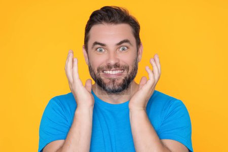 Photo for Amazed surprised man. Close up of handsome man with surprised face expression. Hispanic man afraid and shocked with surprise and amazed expression, fear and excited face. Omg surprise or wow concept - Royalty Free Image