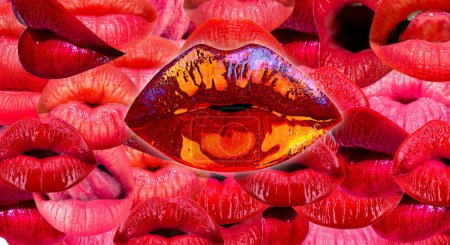 Foto de Diseño de arte creativo con labios sensuales. Arte labial abstracto. Labios, patrón de textura de boca femenina. Labio rojo - Imagen libre de derechos