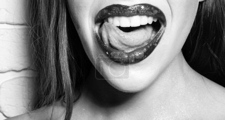 Photo for Sexy full lips. Gloss of lips and womans mouth. Sensual lips - Royalty Free Image