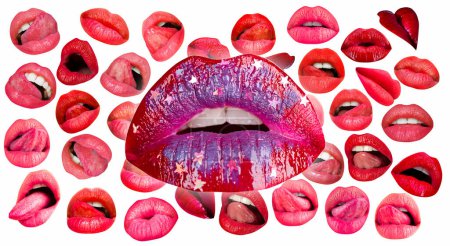 Foto de Lips and mouth. Red lip background. Female lips - Imagen libre de derechos