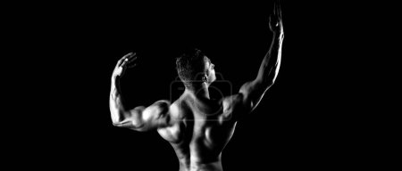 Photo for Healthy lifestyle, bodycare concept. Banner templates with muscular man, back muscle. Black and white - Royalty Free Image