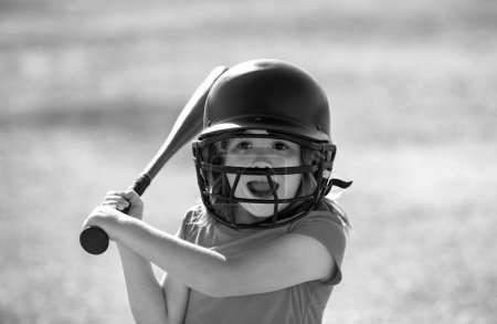 Photo for Excited kid holding a baseball bat. Pitcher child about to throw in youth baseball - Royalty Free Image