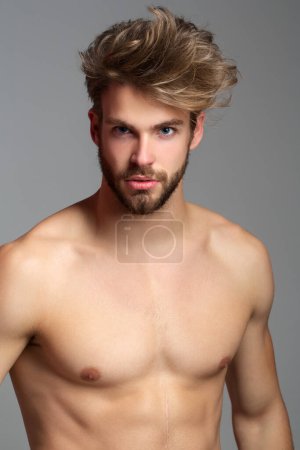 Photo for Sexy body, nude torso. Strong man, seductive gay. Muscular shirtless man, attractive guy. Topless model. Naked gay posing in studio. Naked body. Man showing sexy body. Athletic muscles body - Royalty Free Image