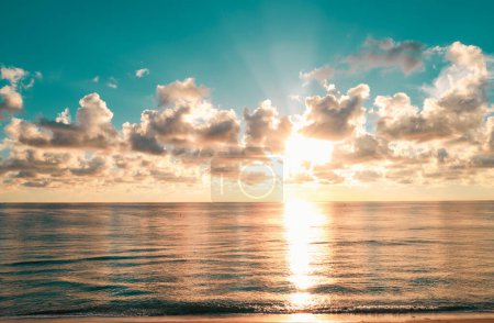 Photo for Sea beach with sky sunset or sunrise. Cloudscape over the sunset sea. Sunset at tropical beach. Nature sunset sky of sea. Dramatic clouds - Royalty Free Image