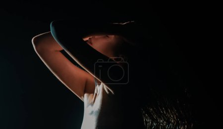 Photo for Tender girl, tenderness. Sensual woman with shadows on beautiful face - Royalty Free Image