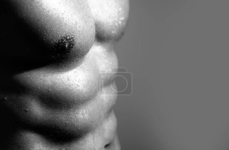 Foto de Hombre fuerte con cuerpo atlético. Hombres abdominales. Músculo abdominal fitness. Pack de seis hombres - Imagen libre de derechos