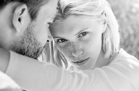 Photo for Enjoying the company of each other. Sensual foreplay. Young lovers. Tenderness and intimacy. Passionate love. portrait couple in love - Royalty Free Image